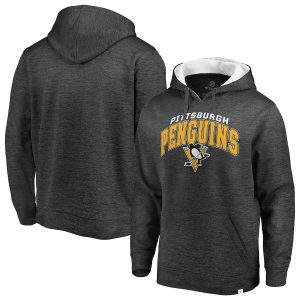 Men’s Pittsburgh Penguins Fanatics Branded Heathered Gray/White Steady Fleece Pullover Hoodie