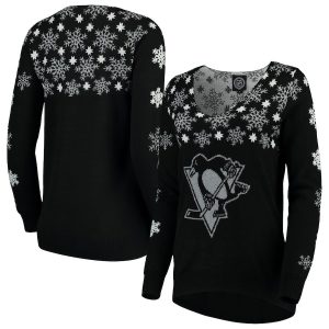 Women’s Pittsburgh Penguins Black Snowflake V-Neck Sweater